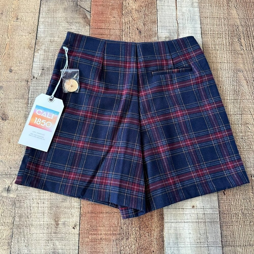 Cali 1850 Women's Blue Plaid Button Front School Girl Mini Skort Short Skirt -XS - Picture 8 of 9